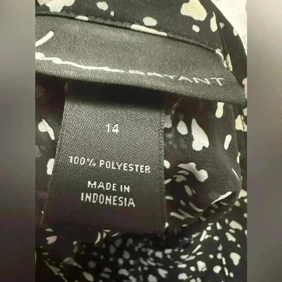 Lane Bryant Sheer Womens Blouse Size 14 Black White Rolled Sleeves Waist - Picture 3 of 6